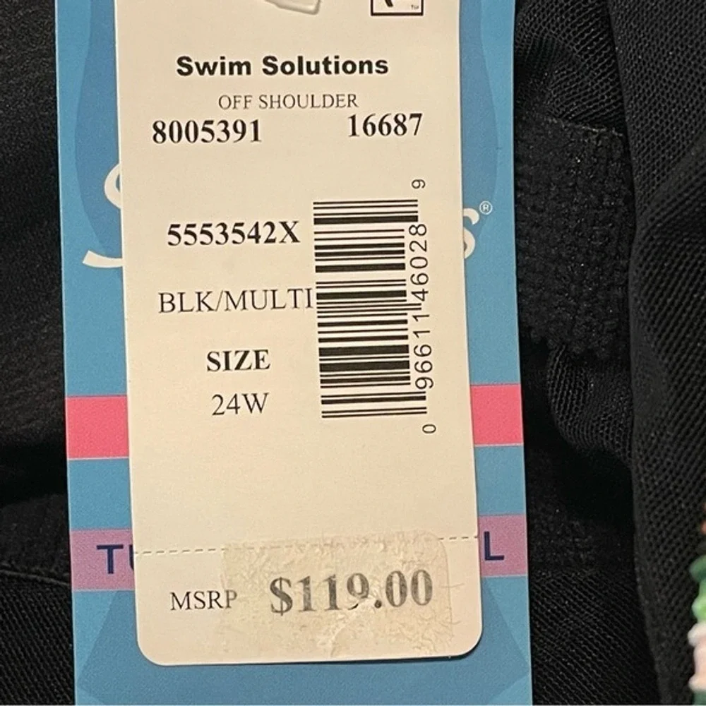 Swim Solutions Tummy Control Tropical Print One Piece‎ Swimsuit Size 24W - Picture 8 of 12